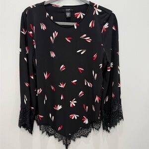 Alfani Black Floral Blouse with Lace Trim never worn. No tags.